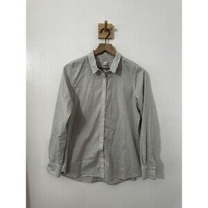 Garnet Hill Women’s Grey & White Striped Button Up Top Workwear Size 10 Casual